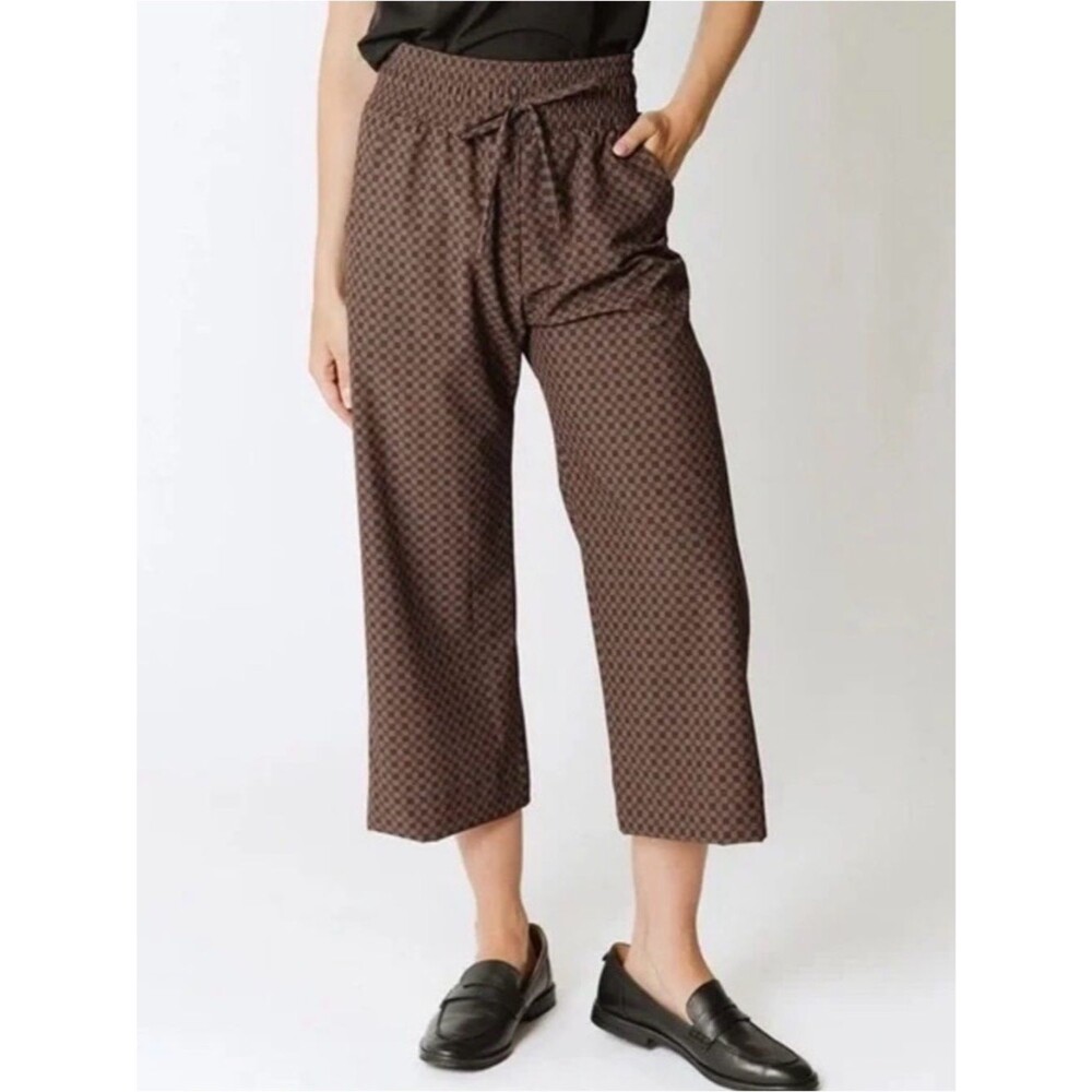 Albion Audrey Wide Leg Pant Petite Small Brown Wicker Print Jetsetter Travel